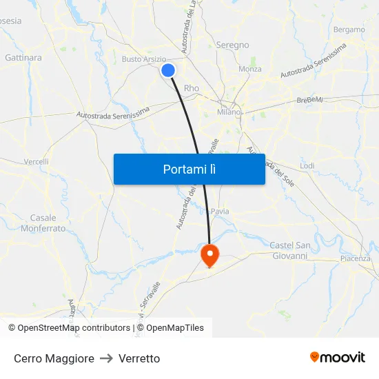 Cerro Maggiore to Verretto map
