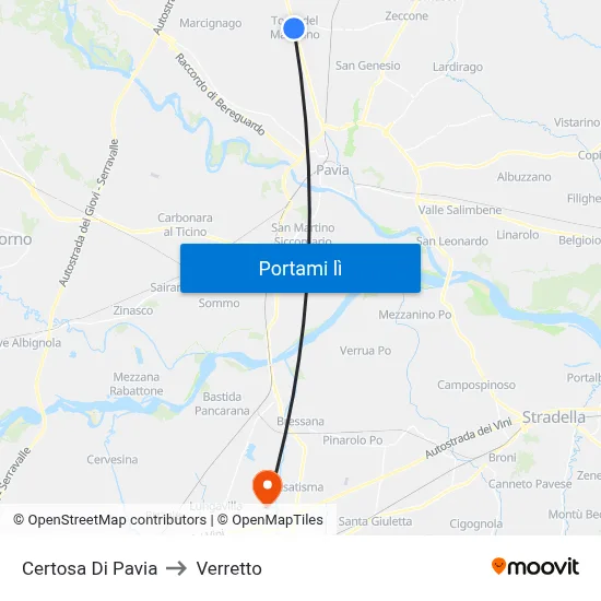 Certosa Di Pavia to Verretto map