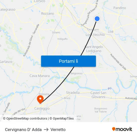 Cervignano D' Adda to Verretto map