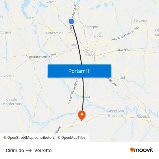 Cirimido to Verretto map