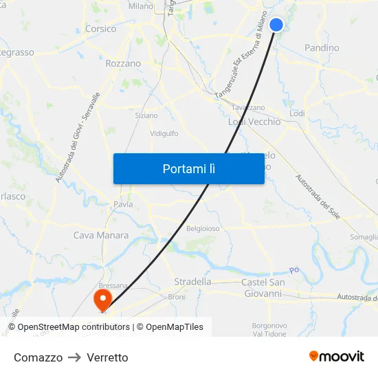 Comazzo to Verretto map