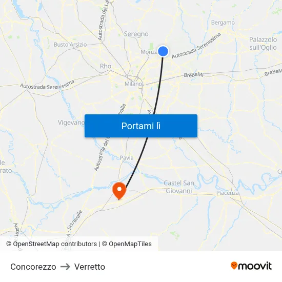 Concorezzo to Verretto map