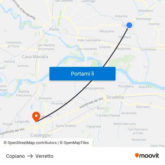Copiano to Verretto map