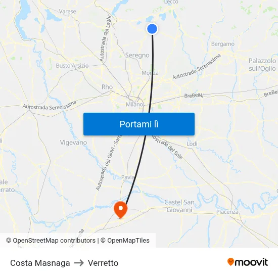 Costa Masnaga to Verretto map