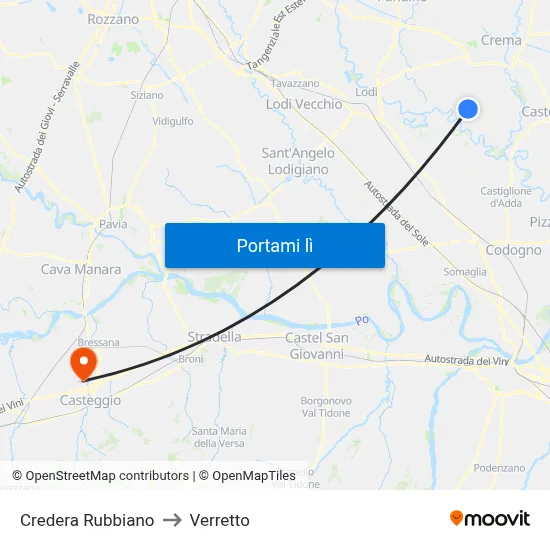 Credera Rubbiano to Verretto map