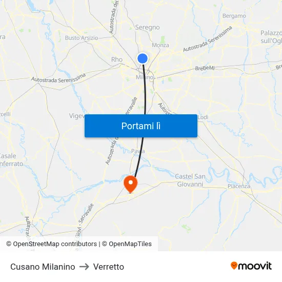 Cusano Milanino to Verretto map