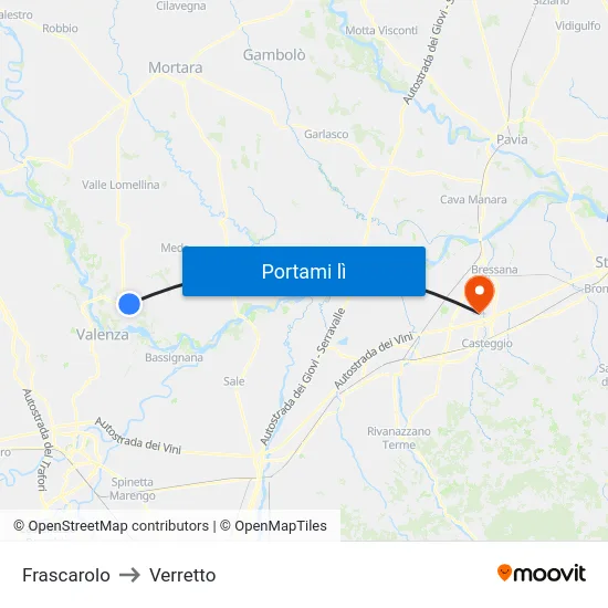 Frascarolo to Verretto map