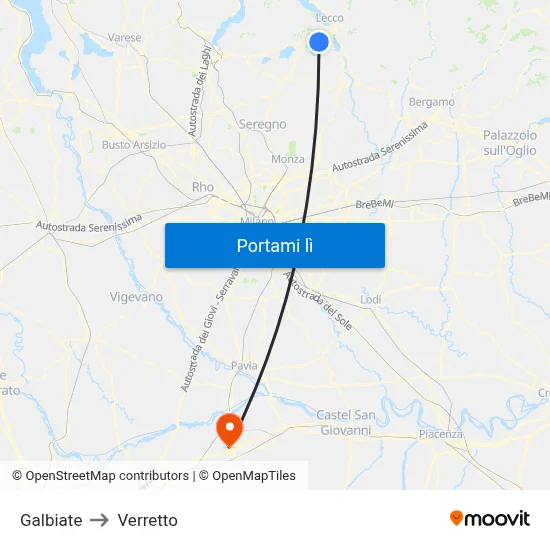 Galbiate to Verretto map