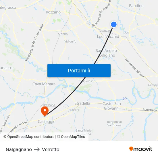 Galgagnano to Verretto map