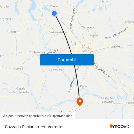 Gazzada Schianno to Verretto map