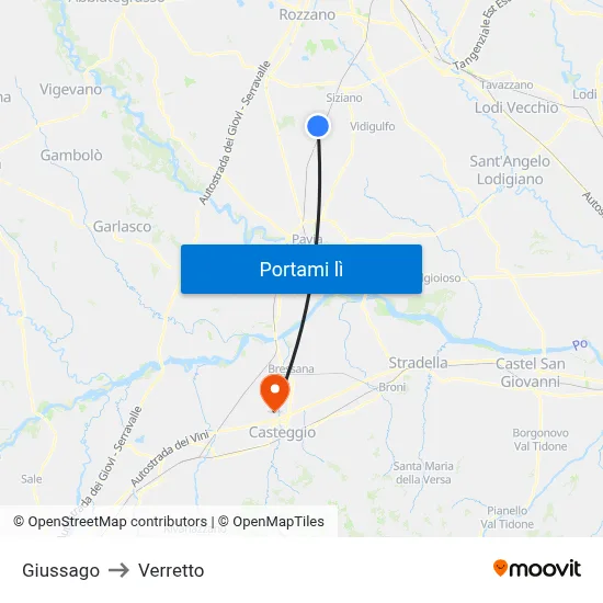 Giussago to Verretto map