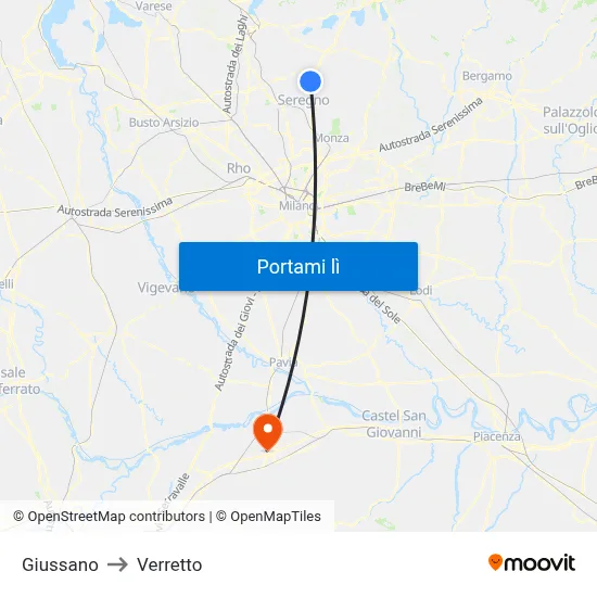Giussano to Verretto map
