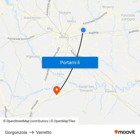 Gorgonzola to Verretto map