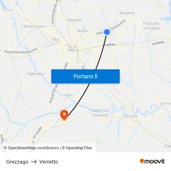 Grezzago to Verretto map