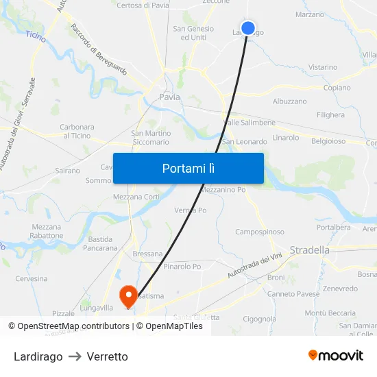 Lardirago to Verretto map