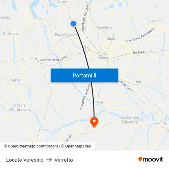 Locate Varesino to Verretto map