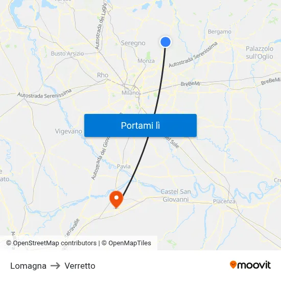 Lomagna to Verretto map