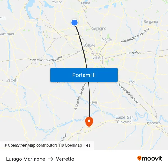 Lurago Marinone to Verretto map