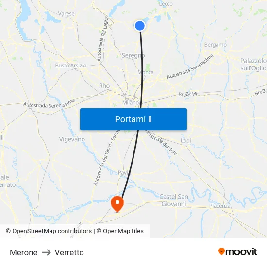 Merone to Verretto map