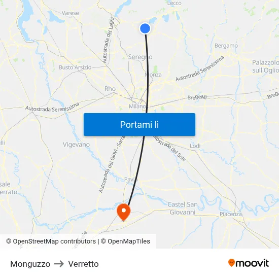 Monguzzo to Verretto map