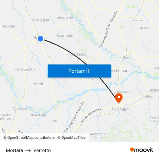 Mortara to Verretto map
