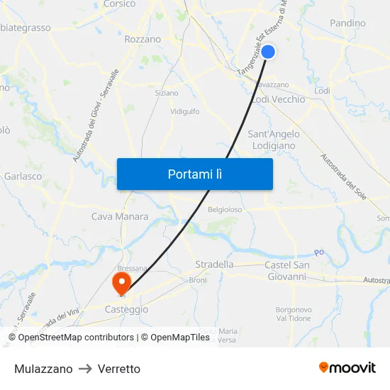 Mulazzano to Verretto map