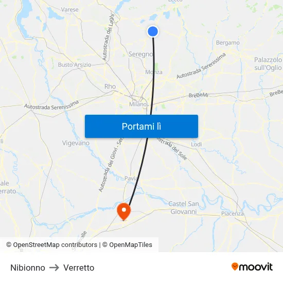 Nibionno to Verretto map