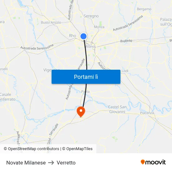 Novate Milanese to Verretto map