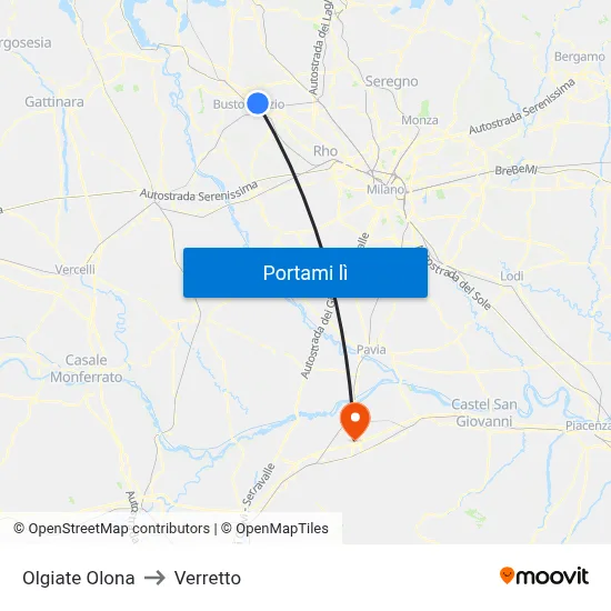 Olgiate Olona to Verretto map