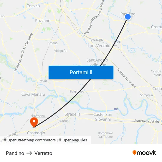 Pandino to Verretto map