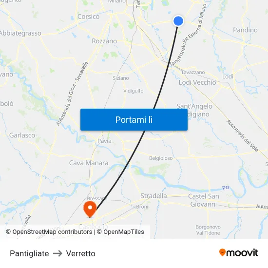 Pantigliate to Verretto map