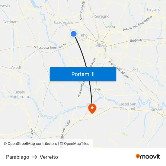 Parabiago to Verretto map