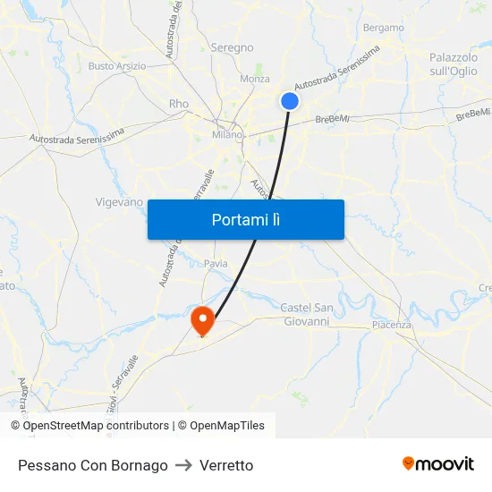 Pessano Con Bornago to Verretto map