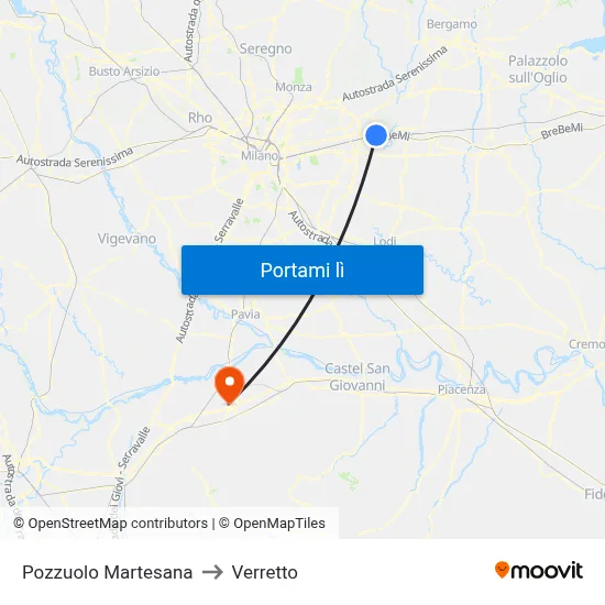 Pozzuolo Martesana to Verretto map