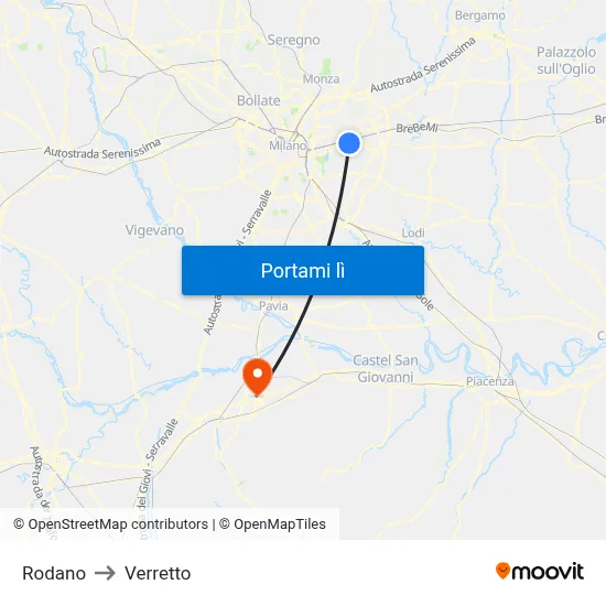 Rodano to Verretto map