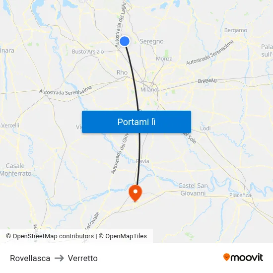 Rovellasca to Verretto map