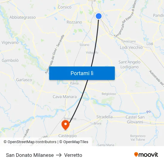 San Donato Milanese to Verretto map