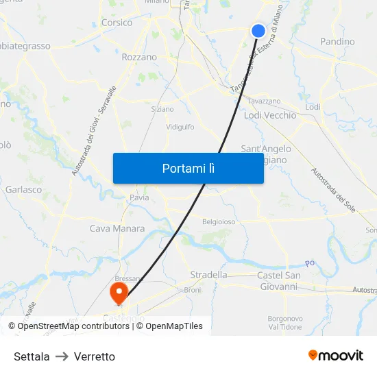 Settala to Verretto map