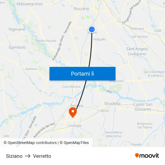 Siziano to Verretto map