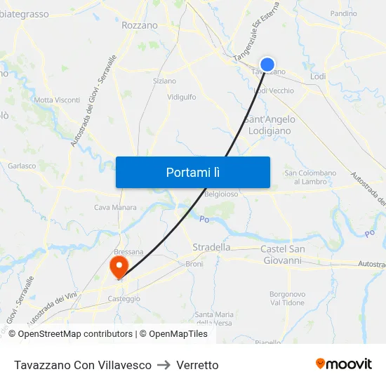 Tavazzano Con Villavesco to Verretto map