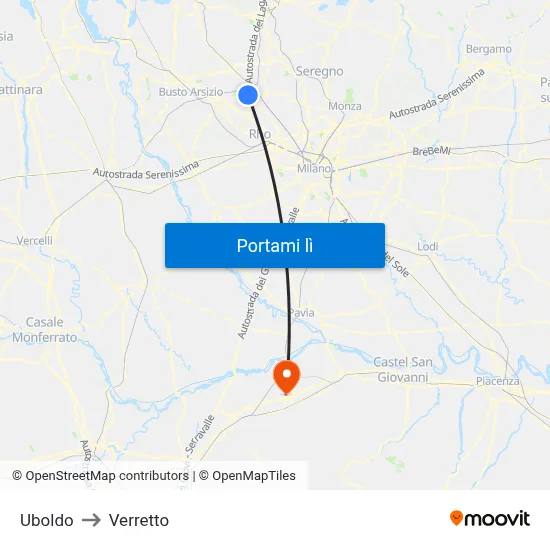 Uboldo to Verretto map