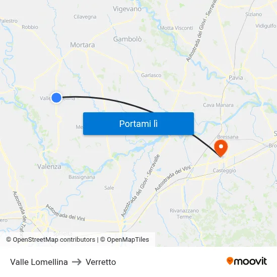 Valle Lomellina to Verretto map