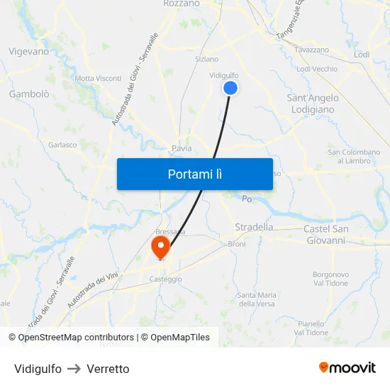 Vidigulfo to Verretto map