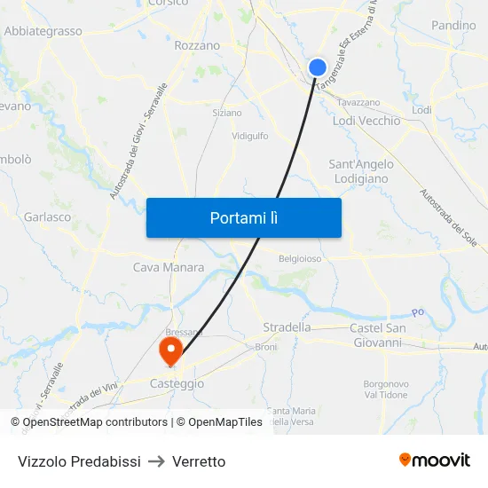 Vizzolo Predabissi to Verretto map