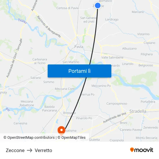 Zeccone to Verretto map