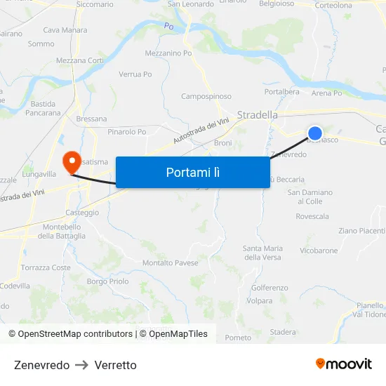 Zenevredo to Verretto map