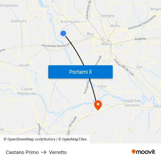Castano Primo to Verretto map