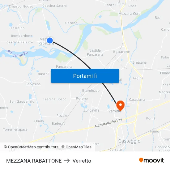 MEZZANA RABATTONE to Verretto map