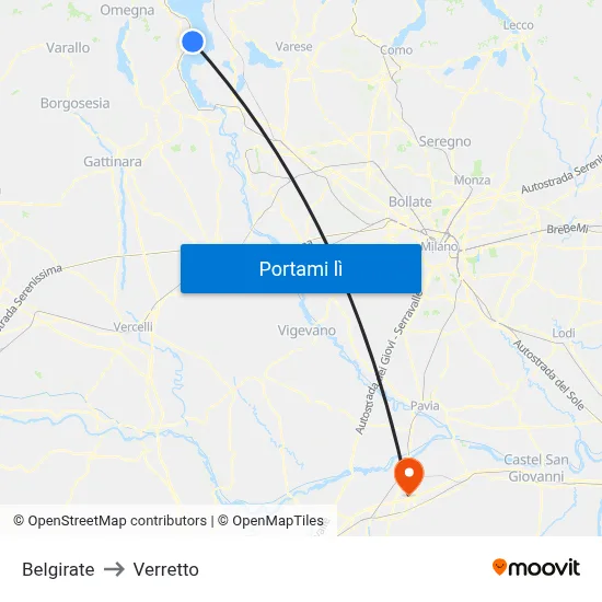 Belgirate to Verretto map