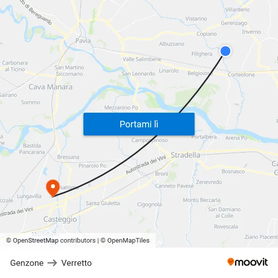 Genzone to Verretto map